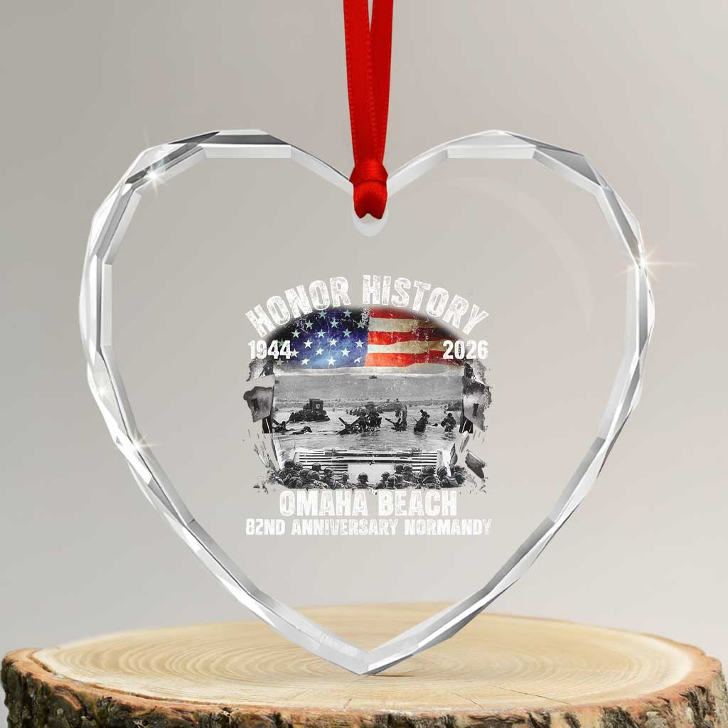 Omaha Beach D Day Heart Crystal Glass Ornament 82nd Anniversary Honor History Normandy WWII