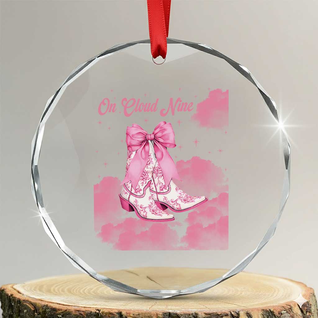 On Cloud Nine Crystal Glass Ornament 9th Birthday Bday Girl Pink Coquette Cowgirl Boots