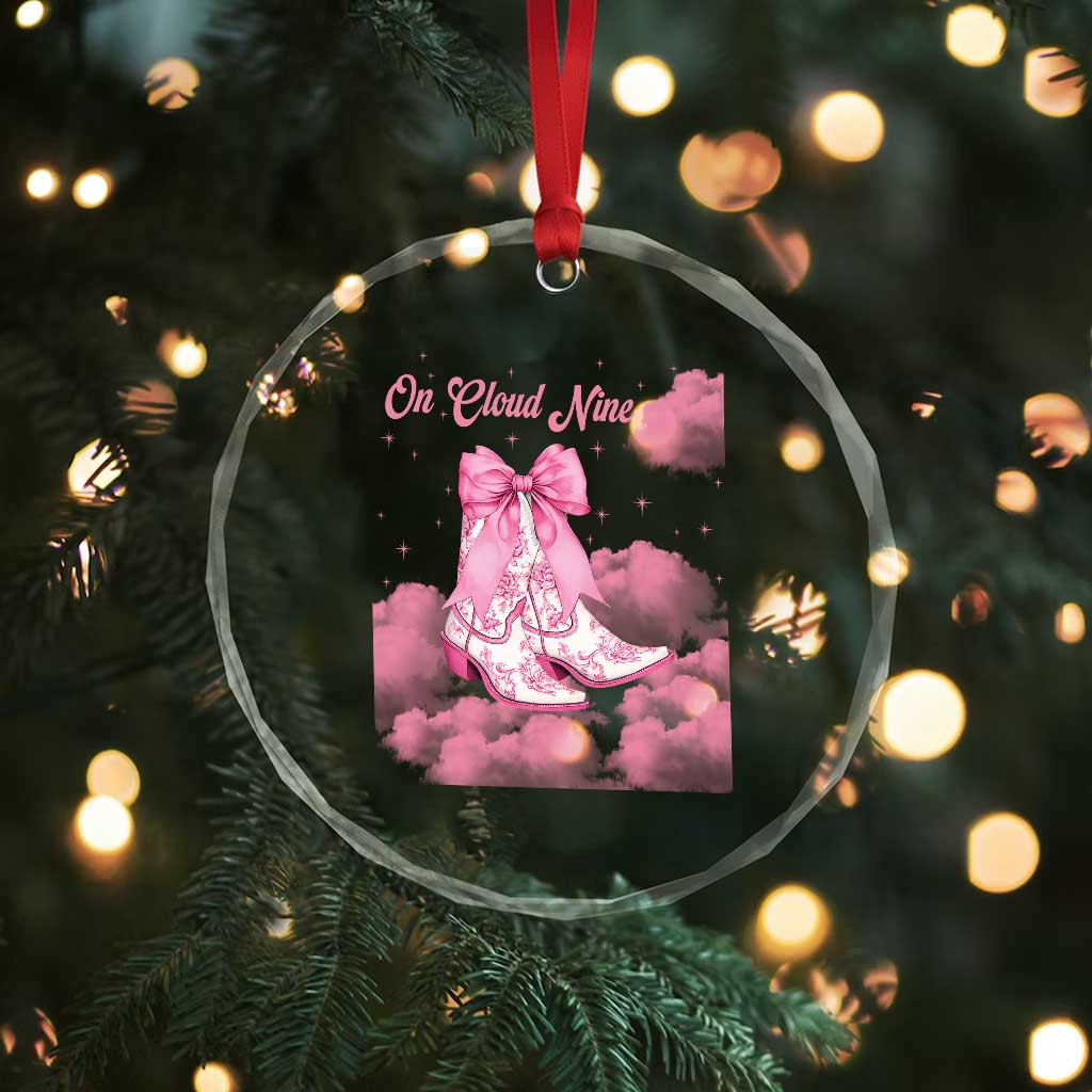 On Cloud Nine Crystal Glass Ornament 9th Birthday Bday Girl Pink Coquette Cowgirl Boots