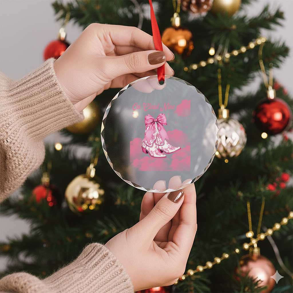 On Cloud Nine Crystal Glass Ornament 9th Birthday Bday Girl Pink Coquette Cowgirl Boots