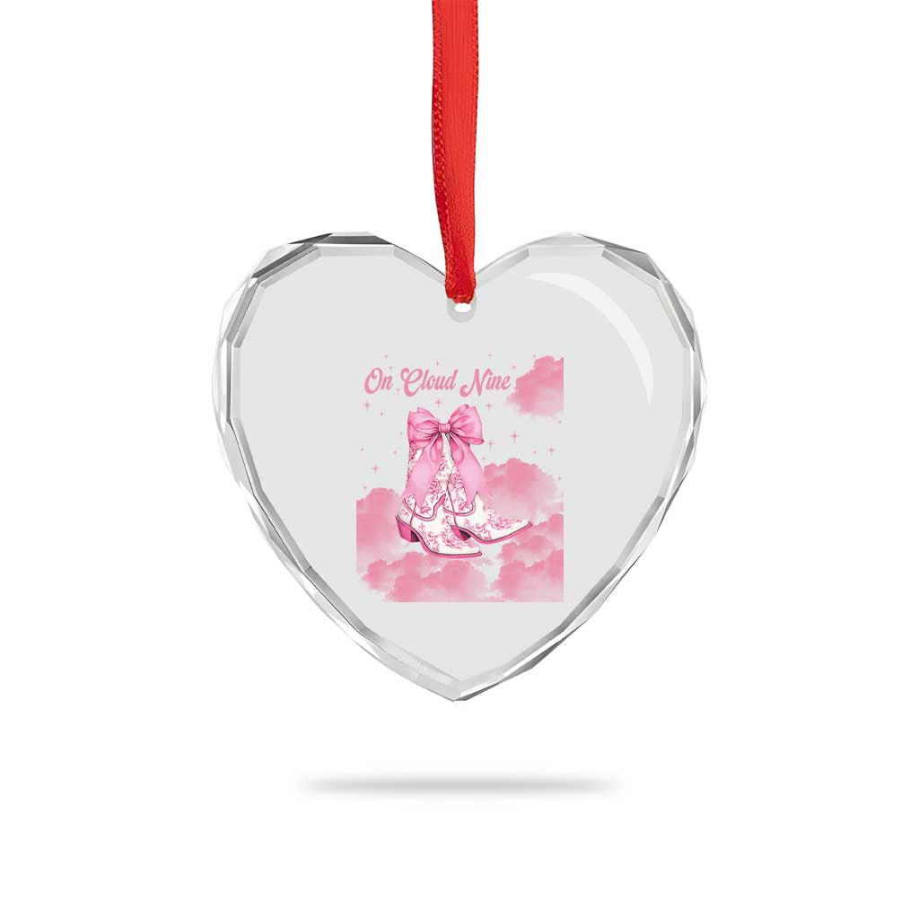 On Cloud Nine Heart Crystal Glass Ornament 9th Birthday Bday Girl Pink Coquette Cowgirl Boots