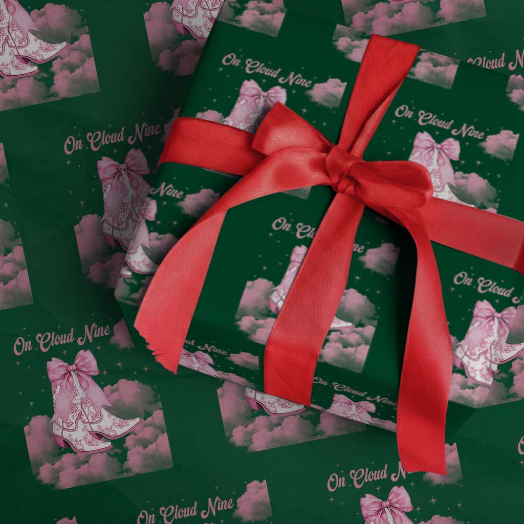On Cloud Nine Wrapping Paper Roll 9th Birthday Bday Girl Pink Coquette Cowgirl Boots