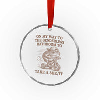 On My Way To The Genderless Bathroom To Take a She/It Crystal Glass Ornament Funny Frog Graphic
