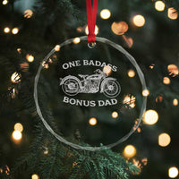 One Badass Bonus Dad Crystal Glass Ornament Funny Stepdad Motorcycle Graphic Mens Biker