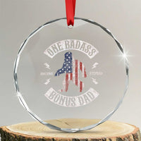 One Badass Bonus Dad Crystal Glass Ornament Vintage Bigfoot Stepdad Birthday Step Dad US Flag