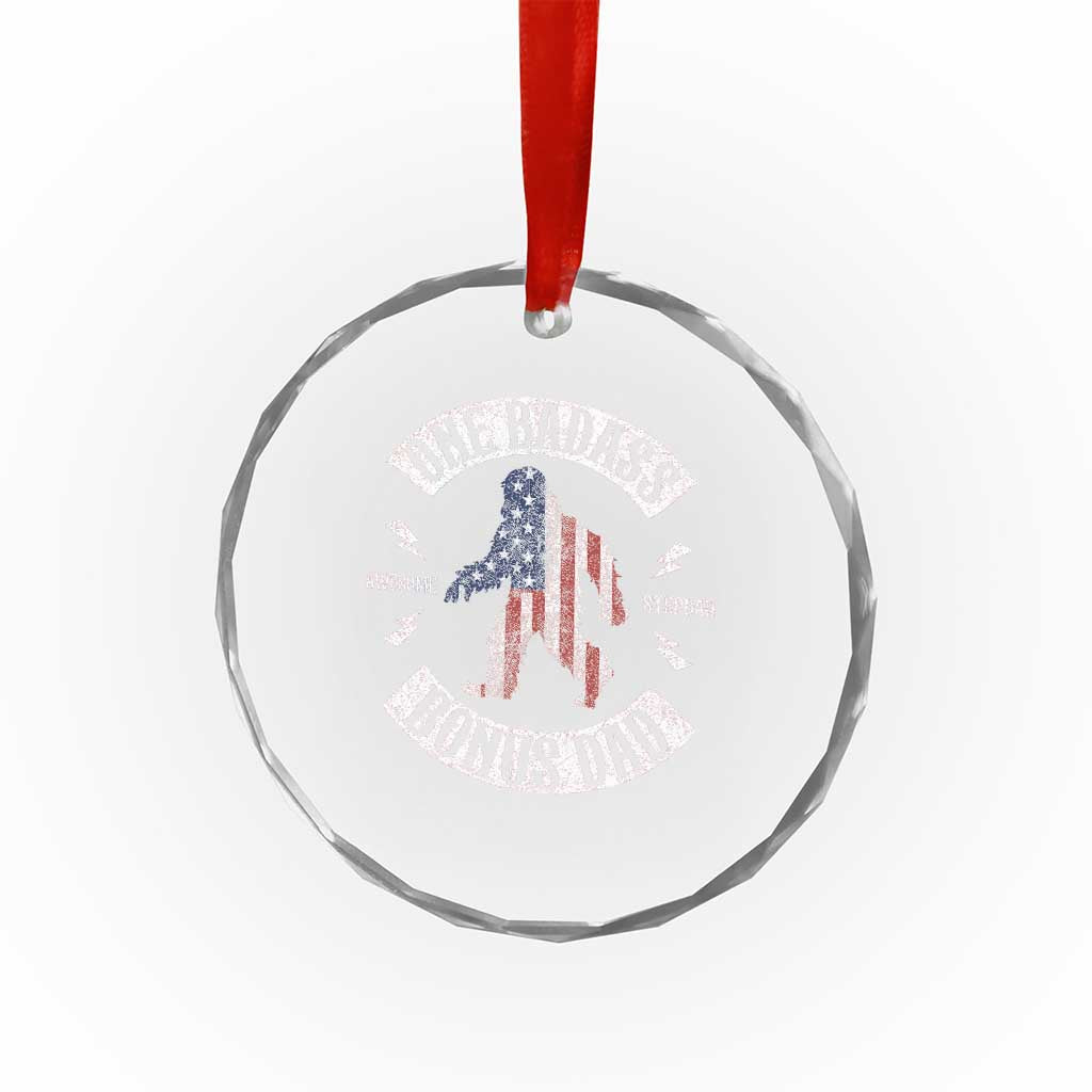 One Badass Bonus Dad Crystal Glass Ornament Vintage Bigfoot Stepdad Birthday Step Dad US Flag
