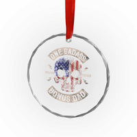 One Badass Bonus Dad Crystal Glass Ornament Vintage Step Dad American Flag Fathers Day - Wonder Print Shop
