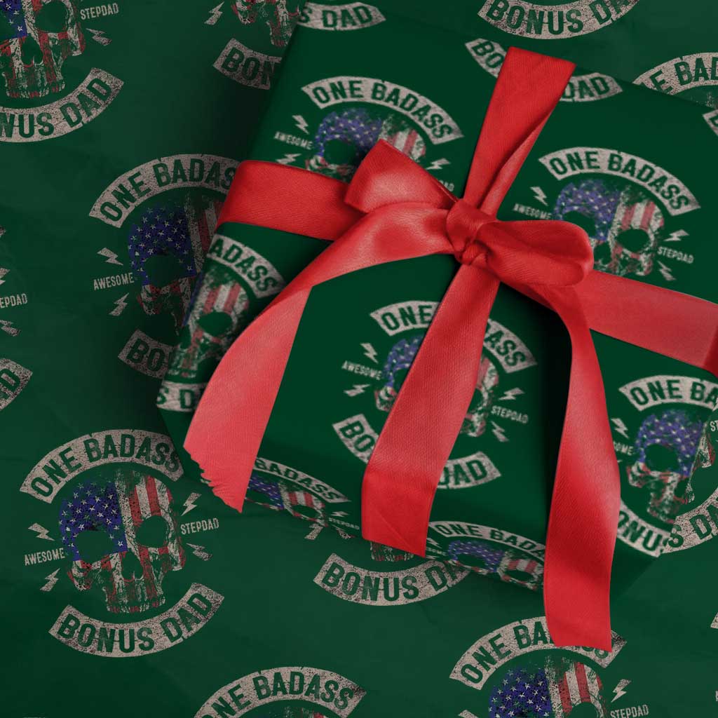 One Badass Bonus Dad Wrapping Paper Roll Vintage Step Dad American Flag Fathers Day - Wonder Print Shop