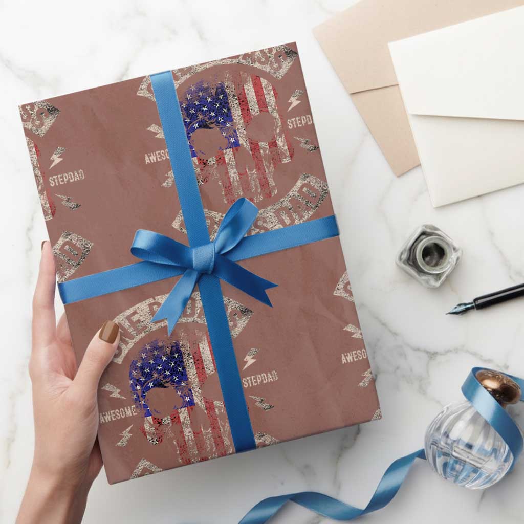 One Badass Bonus Dad Wrapping Paper Roll Vintage Step Dad American Flag Fathers Day - Wonder Print Shop