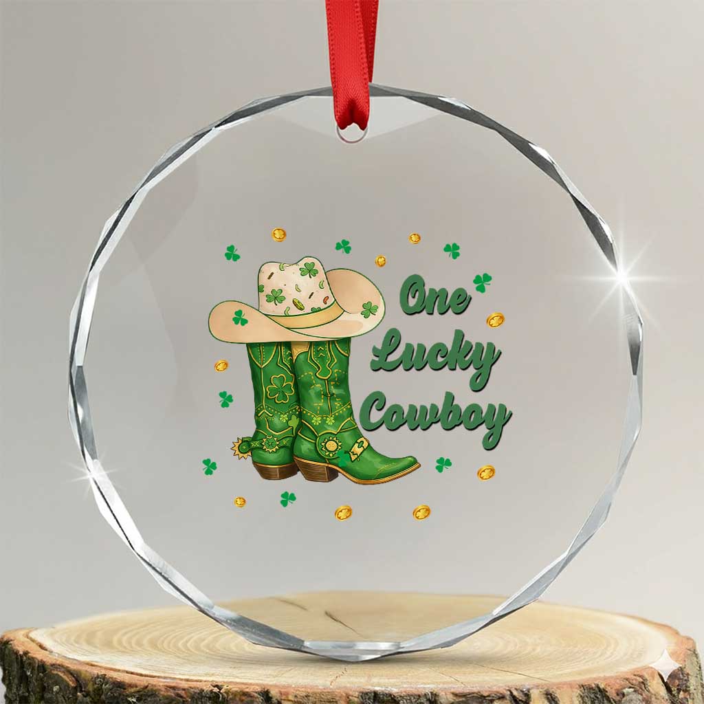 One Lucky Cowboy Crystal Glass Ornament Western Irish Cowboy St Patrick Day