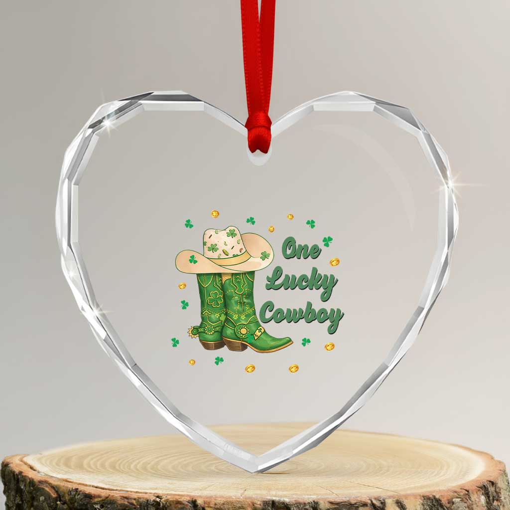 One Lucky Cowboy Heart Crystal Glass Ornament Western Irish Cowboy St Patrick Day
