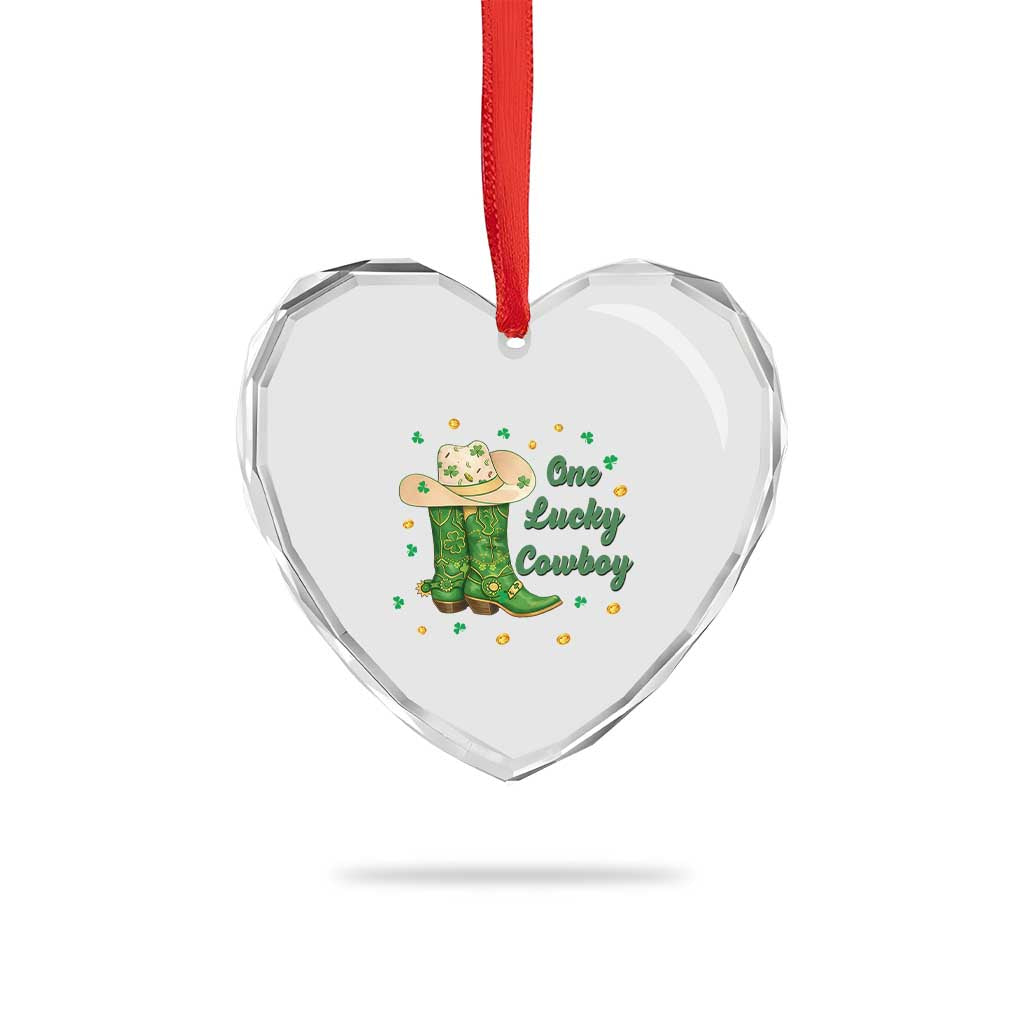 One Lucky Cowboy Heart Crystal Glass Ornament Western Irish Cowboy St Patrick Day
