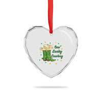 One Lucky Cowboy Heart Crystal Glass Ornament Western Irish Cowboy St Patrick Day