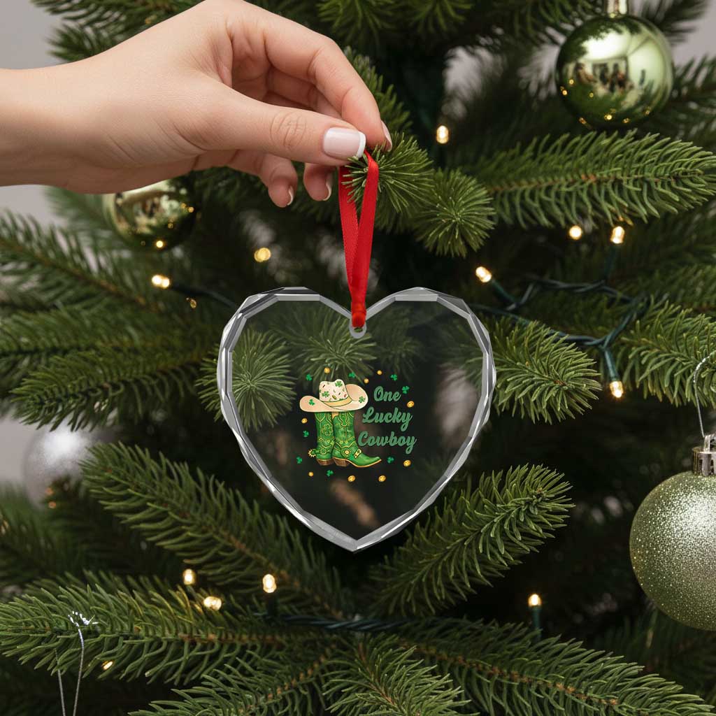 One Lucky Cowboy Heart Crystal Glass Ornament Western Irish Cowboy St Patrick Day