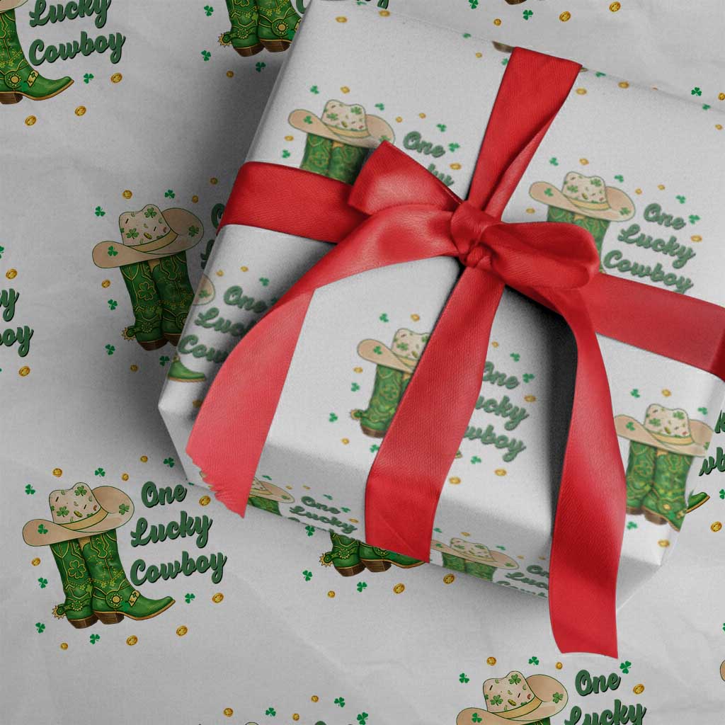 One Lucky Cowboy Wrapping Paper Roll Western Irish Cowboy St Patrick Day