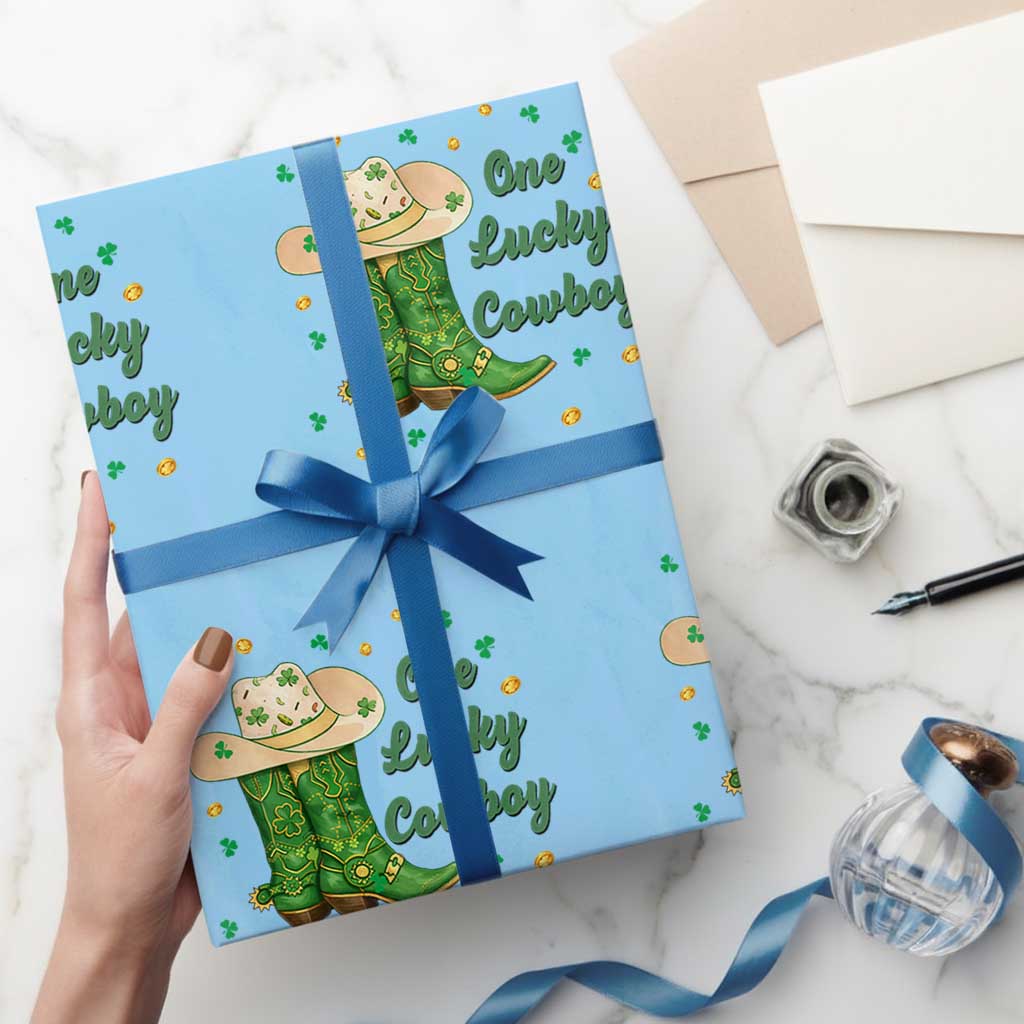 One Lucky Cowboy Wrapping Paper Roll Western Irish Cowboy St Patrick Day