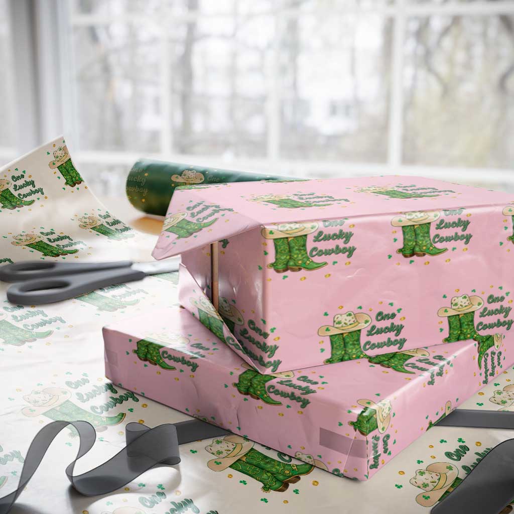 One Lucky Cowboy Wrapping Paper Roll Western Irish Cowboy St Patrick Day