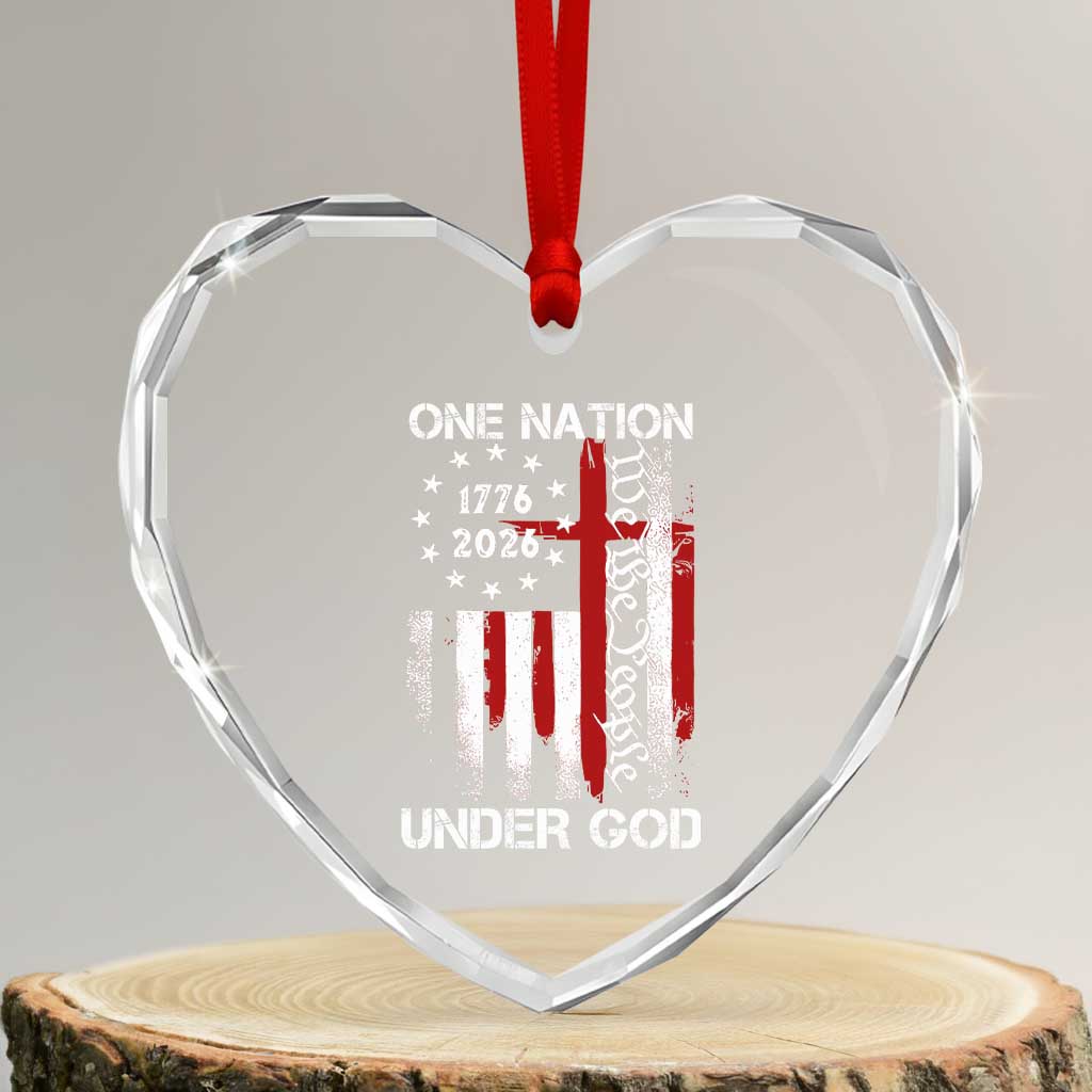 One Nation Under God 250 Years Heart Crystal Glass Ornament 250th Anniversary USA