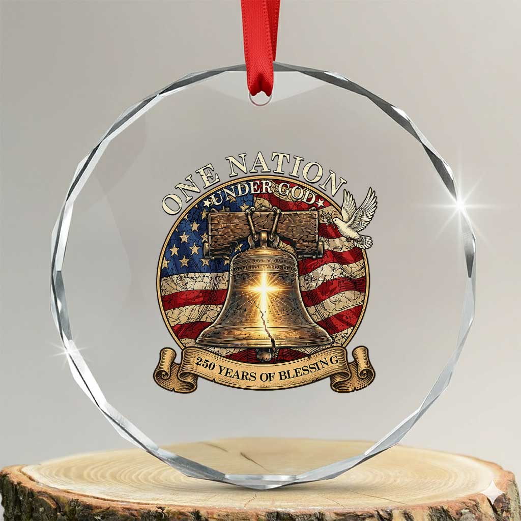One Nation Under God 250 Years Of Blessing Crystal Glass Ornament Christian Cross Bald Eagle 4th of July