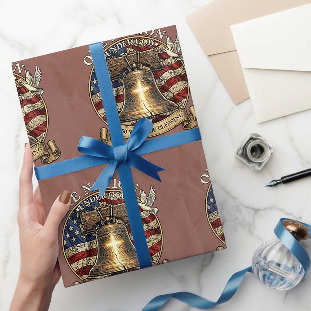 One Nation Under God 250 Years Of Blessing Wrapping Paper Roll Christian Cross Bald Eagle 4th of July