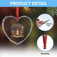 One Nation Under God 250 Years Of Blessing Heart Crystal Glass Ornament Christian Cross Bald Eagle 4th of July