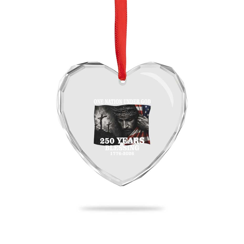 One Nation Under God 250th Anniversary Heart Crystal Glass Ornament American Patriotic Faith