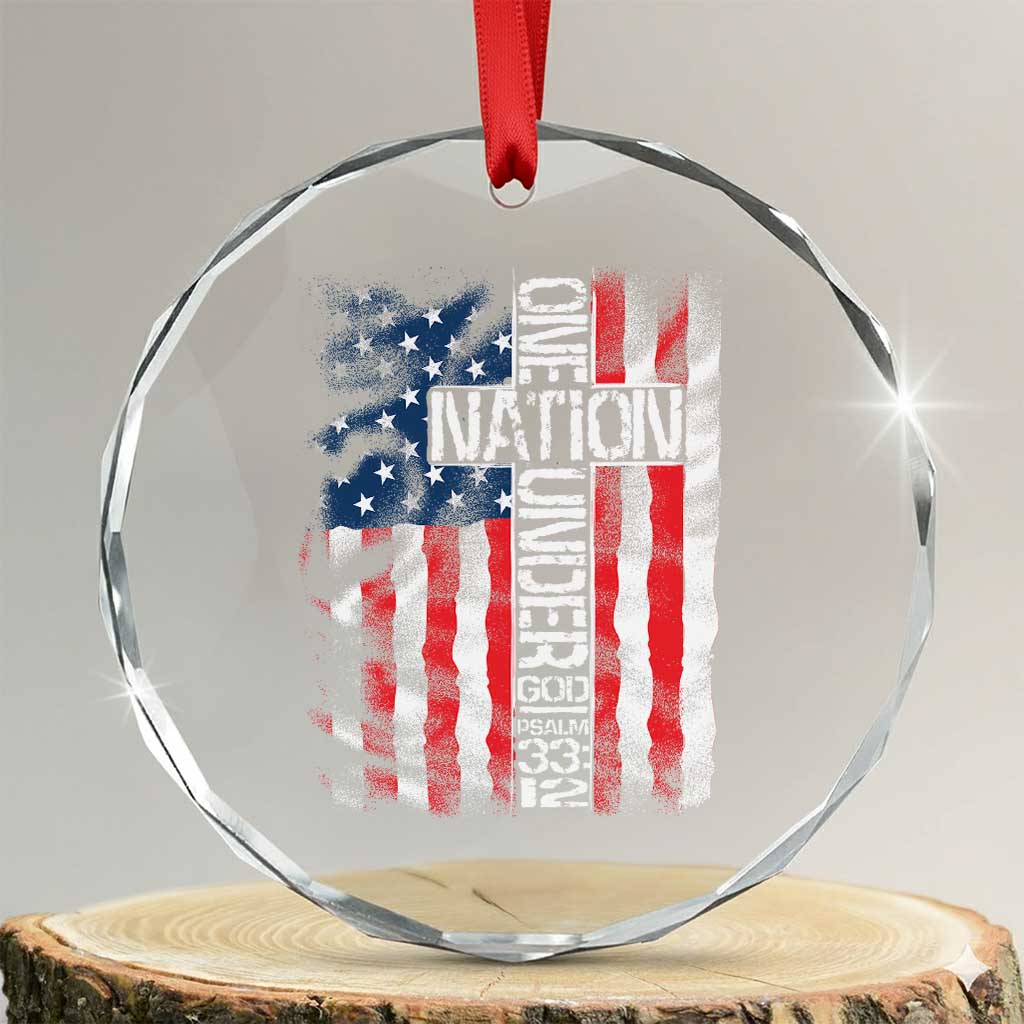 One Nation Under God Crystal Glass Ornament 4th Of July Patriotic Christian Vintage Cross American Flag - Wonder Print Shop