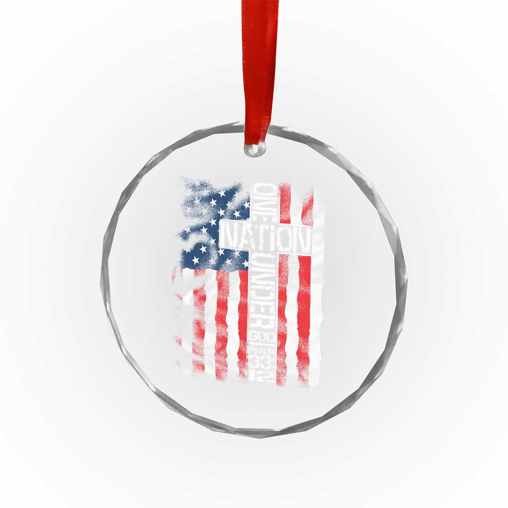 One Nation Under God Crystal Glass Ornament 4th Of July Patriotic Christian Vintage Cross American Flag - Wonder Print Shop