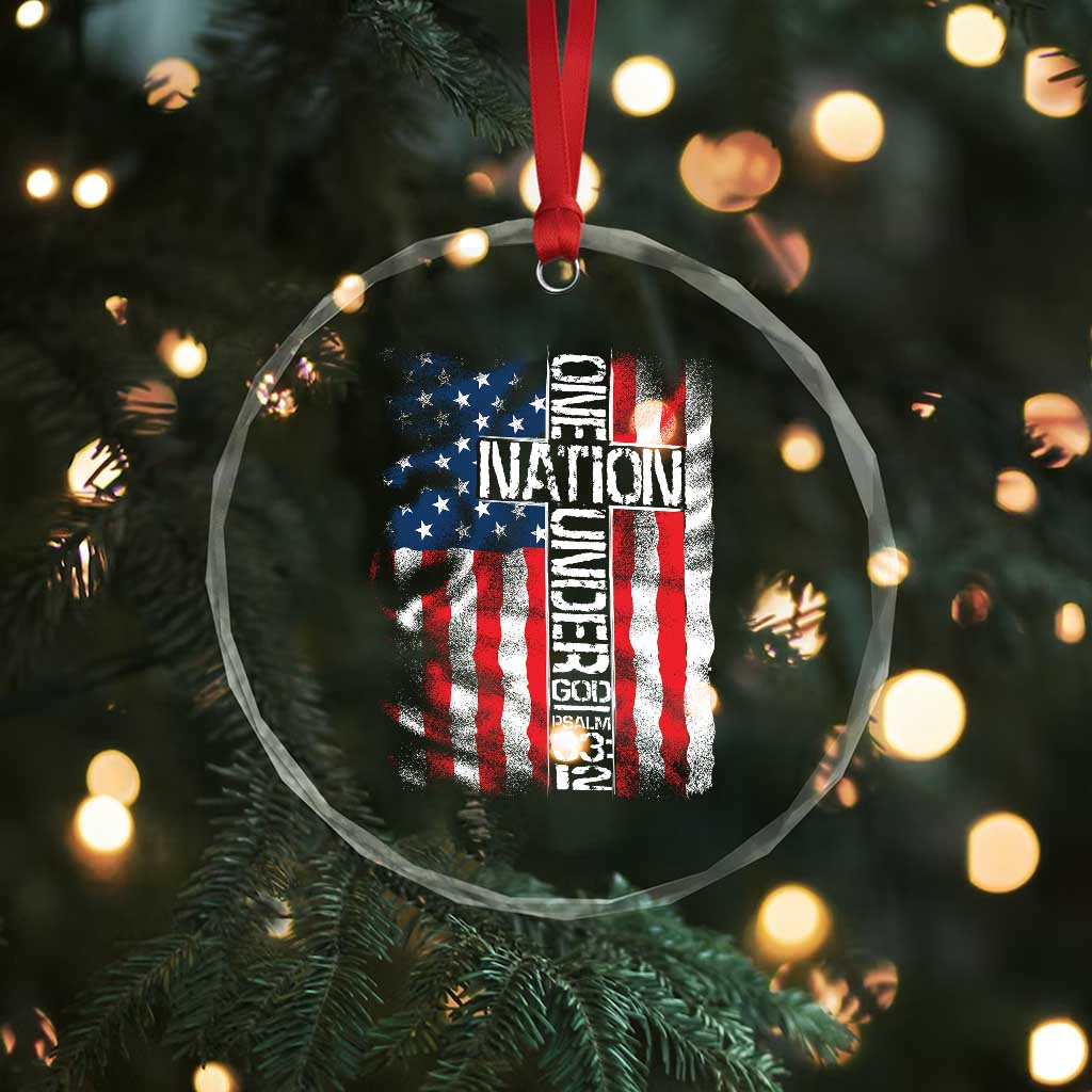 One Nation Under God Crystal Glass Ornament 4th Of July Patriotic Christian Vintage Cross American Flag - Wonder Print Shop