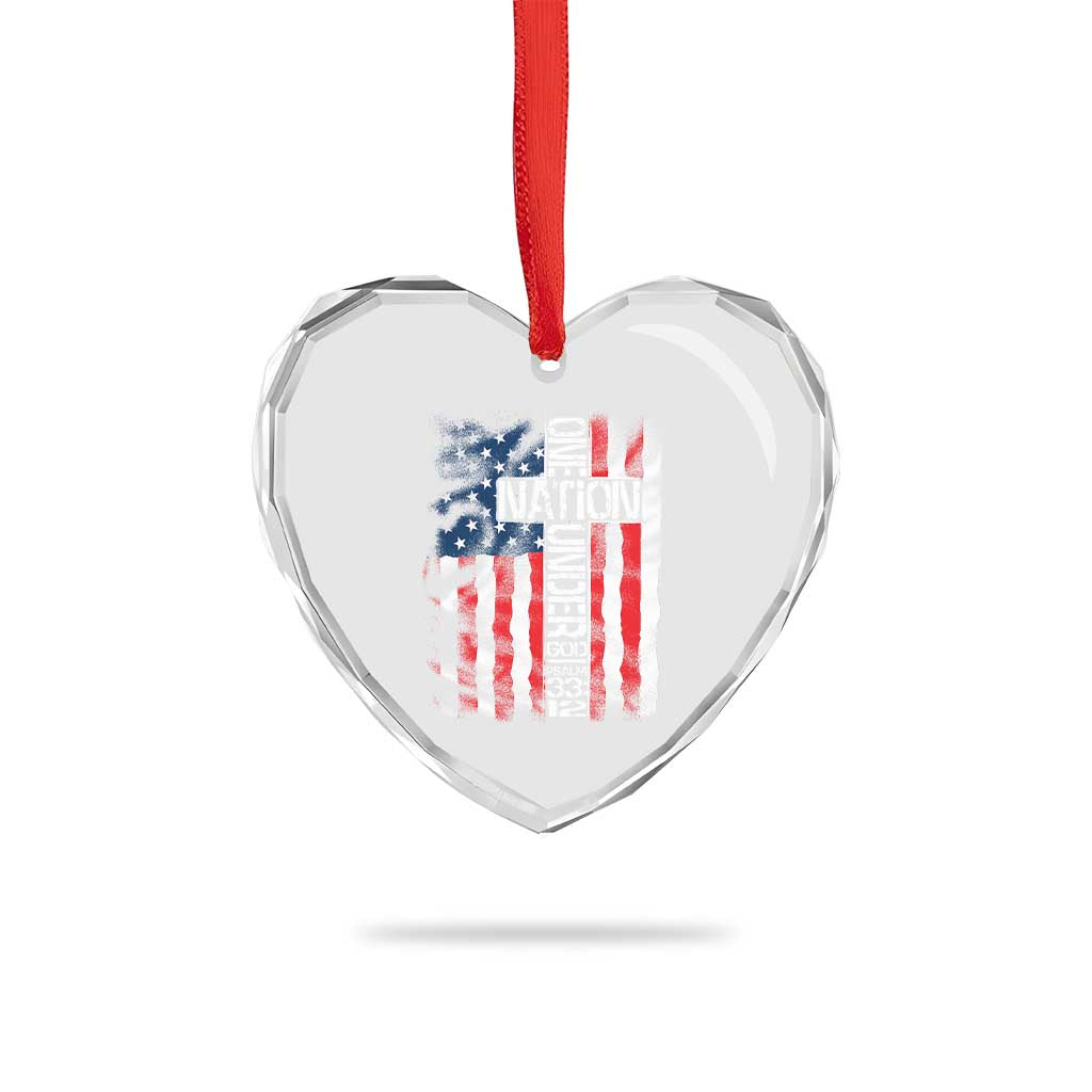 One Nation Under God Heart Crystal Glass Ornament 4th Of July Patriotic Christian Vintage Cross American Flag - Wonder Print Shop