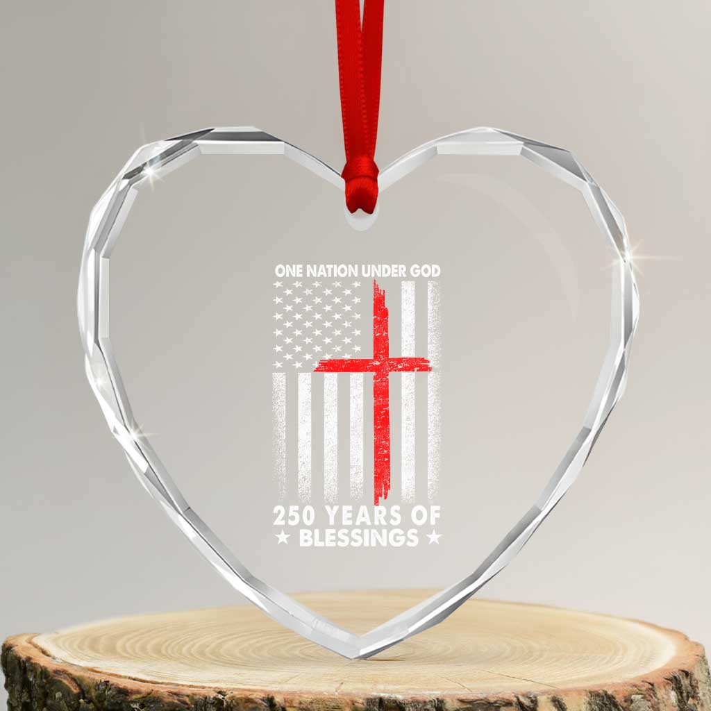 One Nation Under God Heart Crystal Glass Ornament USA 250th Anniversary Patriotic Christian One Nation Under God - Wonder Print Shop