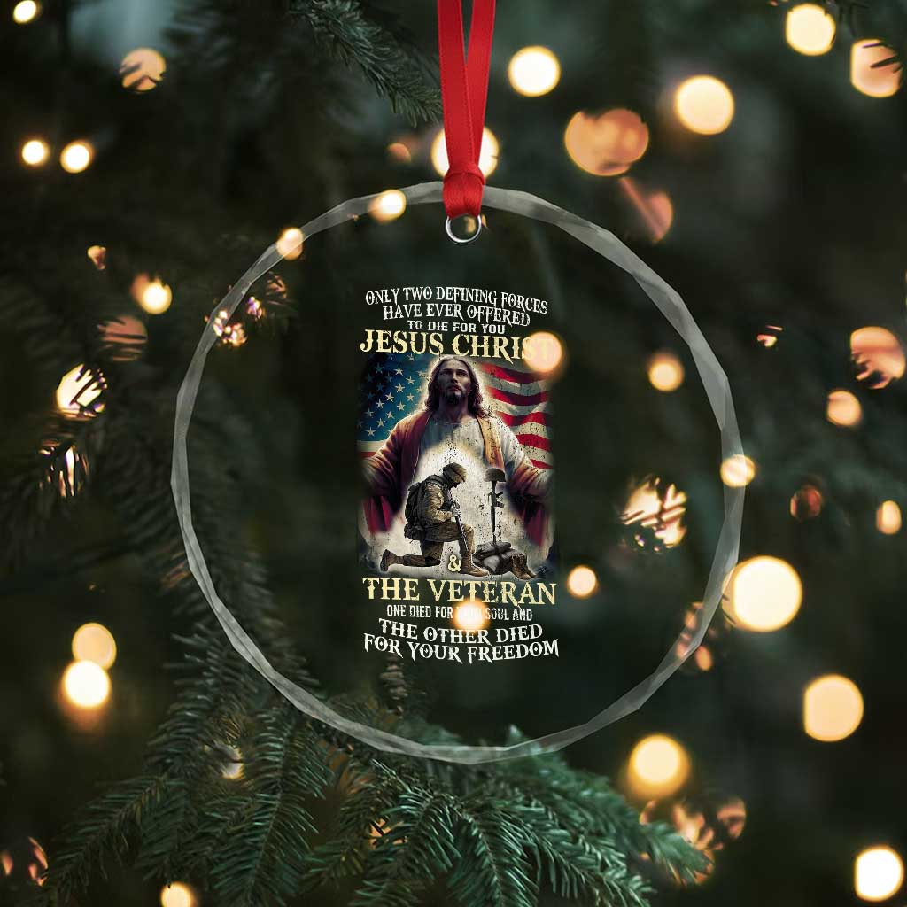Only Two Defining Forces Have Ever Offered To Die For You Jesus Christ And The Veteran Crystal Glass Ornament - Wonder Print Shop