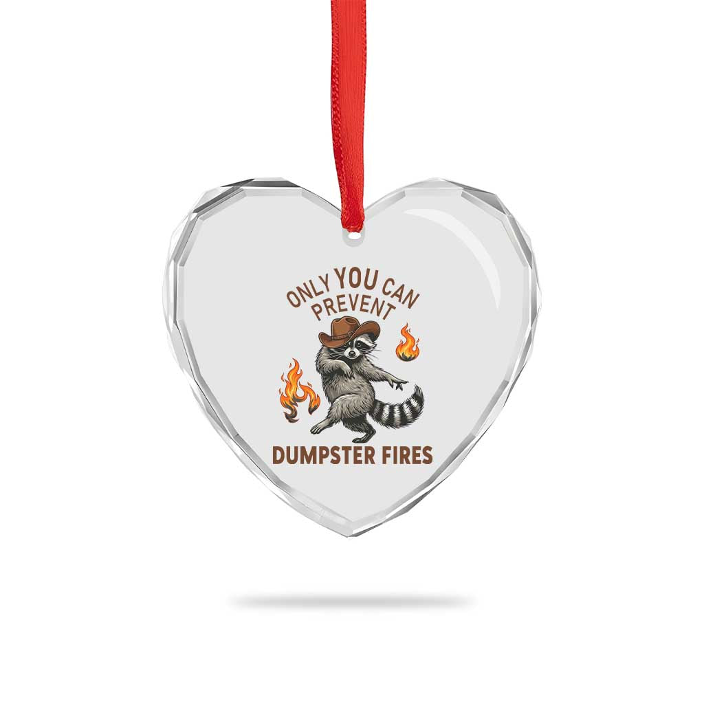 Only You Can Prevent Dumpster Fires Heart Crystal Glass Ornament Funny Raccoon Sarcastic Humor
