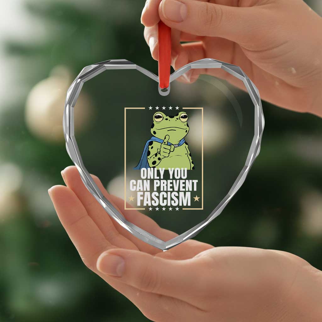 Only You Can Prevent Fascism Patriotic Frog Heart Crystal Glass Ornament Resist Protest Poster - Wonder Print Shop