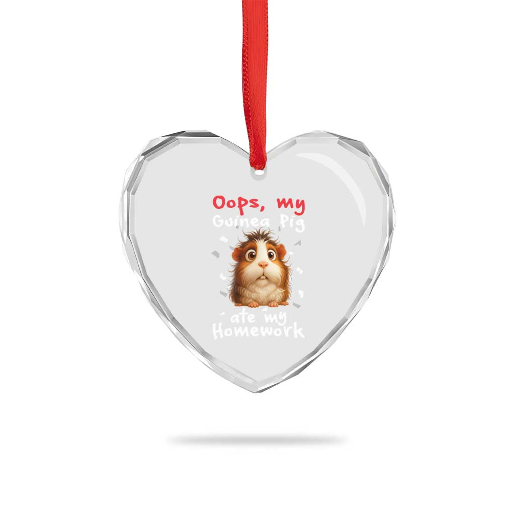 Oops My Guinea Pig Ate My Homework Heart Crystal Glass Ornament Funny Cavy Lover Gift - Wonder Print Shop