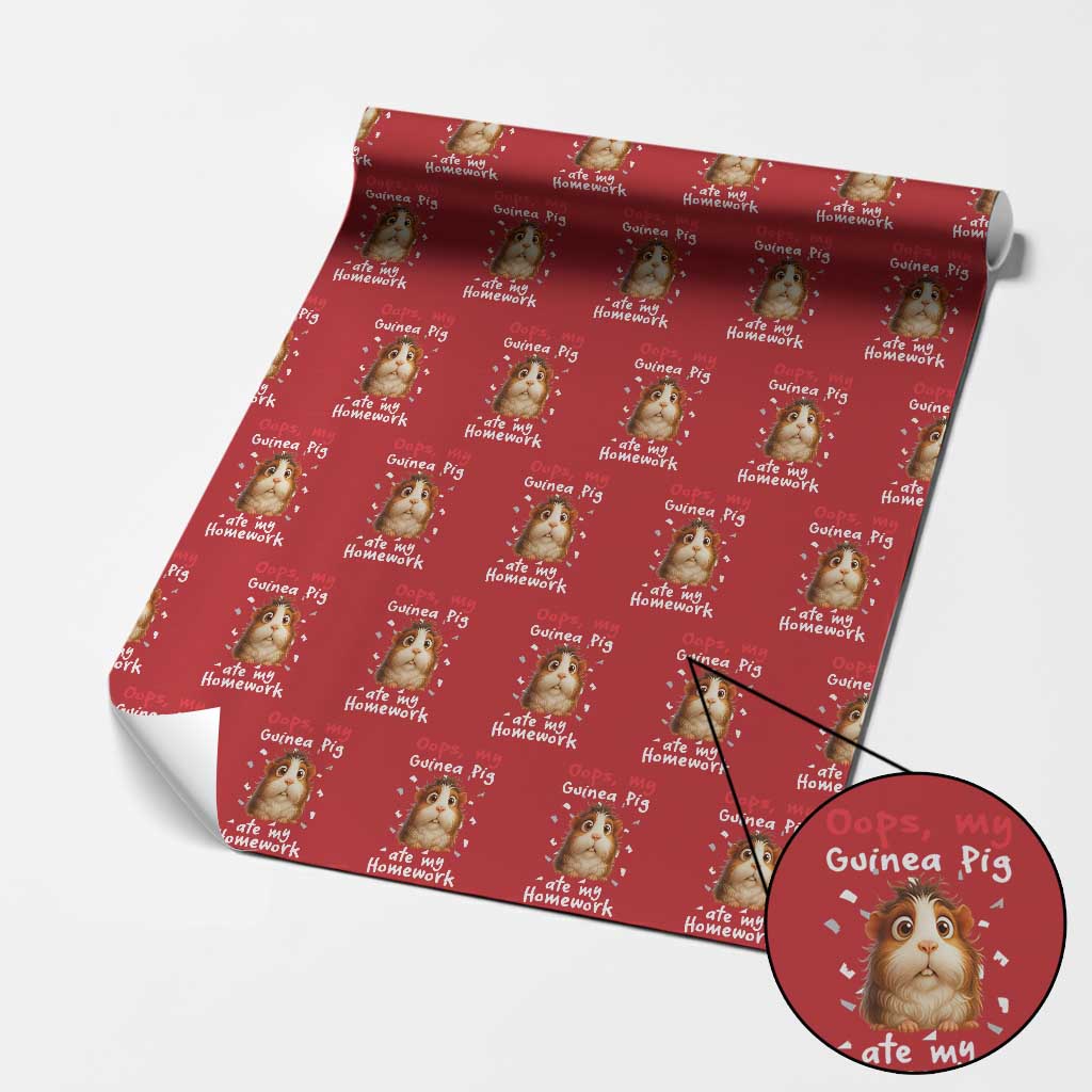 Oops My Guinea Pig Ate My Homework Wrapping Paper Roll Funny Cavy Lover Gift - Wonder Print Shop