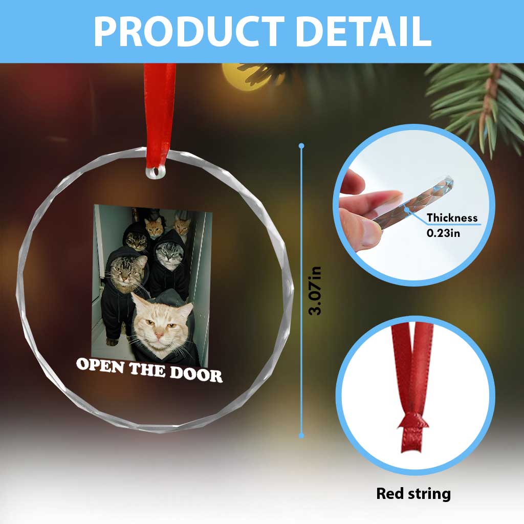 Open The Door Cats Lover Crystal Glass Ornament Funny Cat Gang Sarcastic Meme - Wonder Print Shop