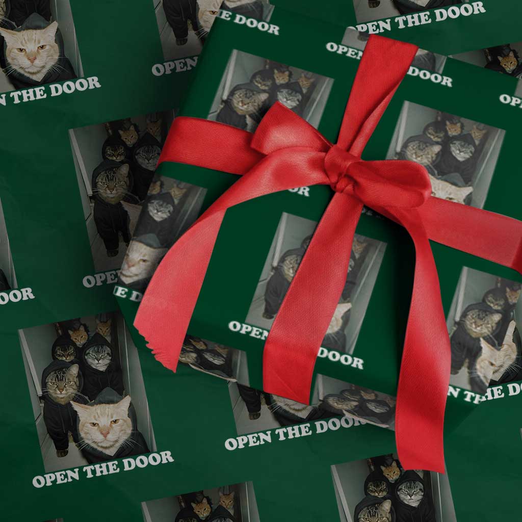 Open The Door Cats Lover Wrapping Paper Roll Funny Cat Gang Sarcastic Meme - Wonder Print Shop