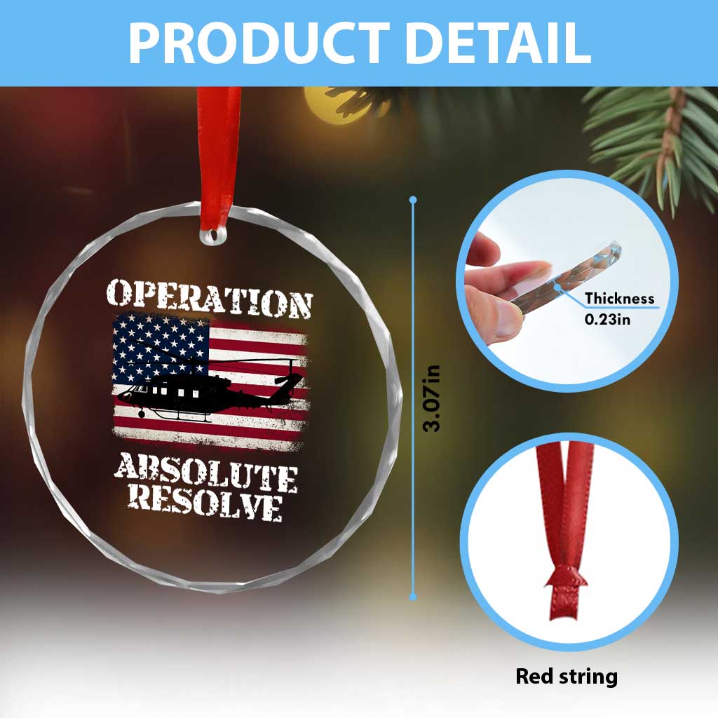 Operation Absolute Resolve Crystal Glass Ornament US Military Extraction Mission American Flag - Wonder Print Shop
