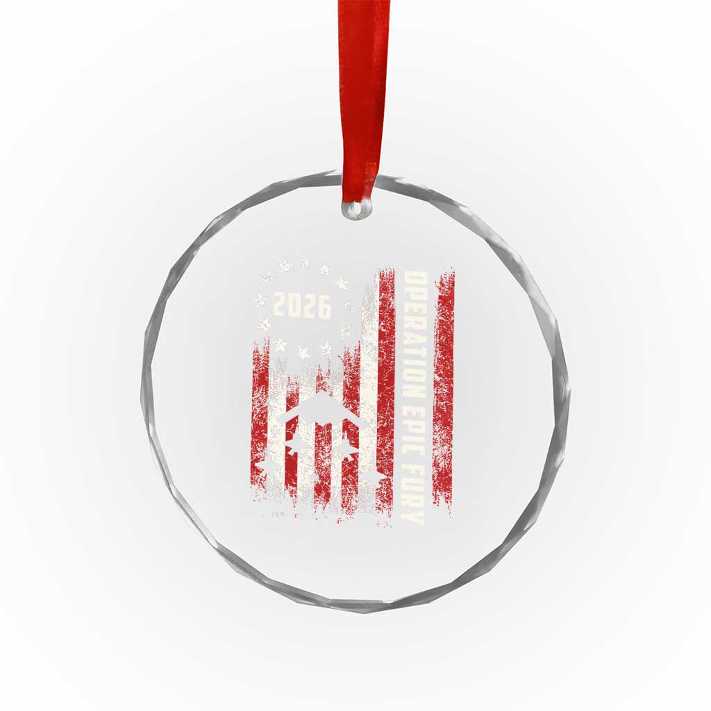 Operation Epic Fury 2026 American Flag Bomber Crystal Glass Ornament B2 Spirit Patriotic Air Dominance