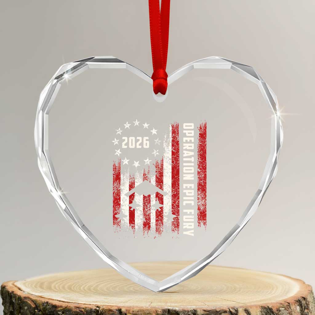 Operation Epic Fury 2026 American Flag Bomber Heart Crystal Glass Ornament B2 Spirit Patriotic Air Dominance