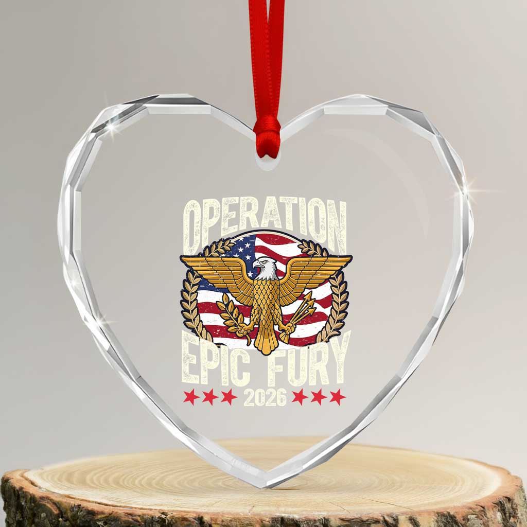 Operation Epic Fury 2026 Patriotic Eagle Crest Heart Crystal Glass Ornament American Strength and Freedom