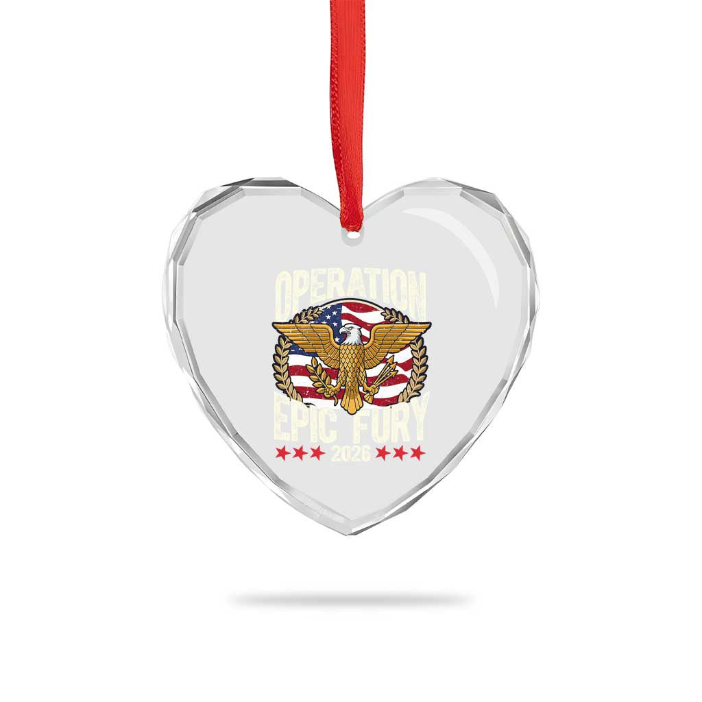 Operation Epic Fury 2026 Patriotic Eagle Crest Heart Crystal Glass Ornament American Strength and Freedom