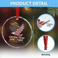 Operation Epic Fury American Eagle Flag Crystal Glass Ornament Jet Flyover USA Freedom