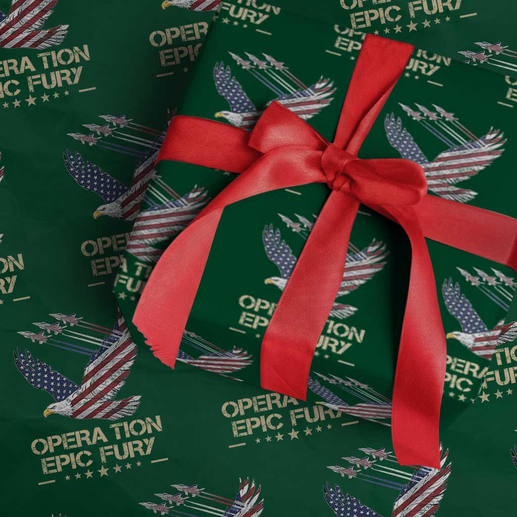 Operation Epic Fury American Eagle Flag Wrapping Paper Roll Jet Flyover USA Freedom