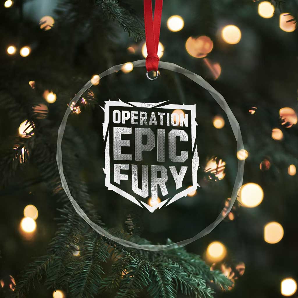 Operation Epic Fury Bold Tactical Shield Graphic Crystal Glass Ornament Strong Patriotic Statement Freedom Supporters