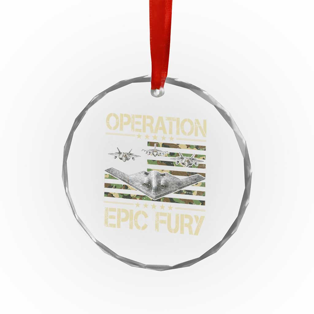 Operation Epic Fury Camo American Flag Crystal Glass Ornament B12 Spirit Stealth Bomber Formation Patriotic Air Power