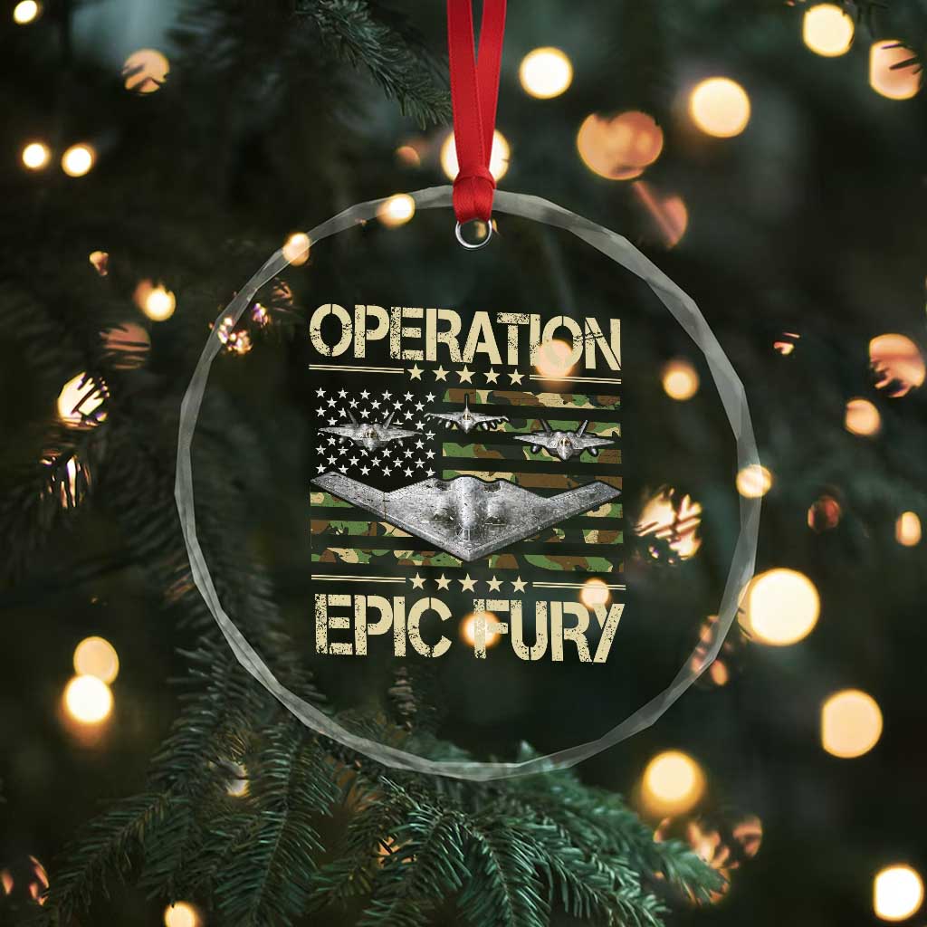 Operation Epic Fury Camo American Flag Crystal Glass Ornament B12 Spirit Stealth Bomber Formation Patriotic Air Power