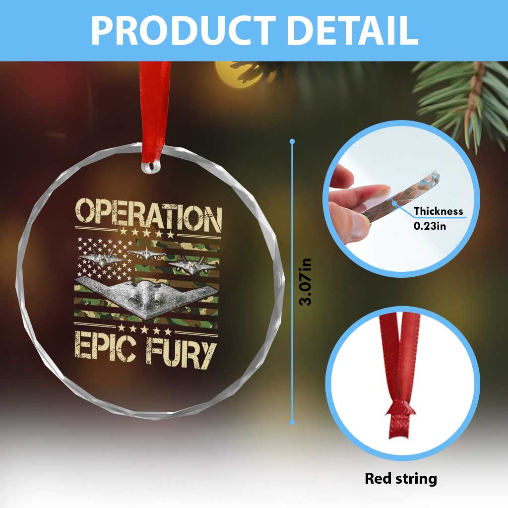 Operation Epic Fury Camo American Flag Crystal Glass Ornament B12 Spirit Stealth Bomber Formation Patriotic Air Power