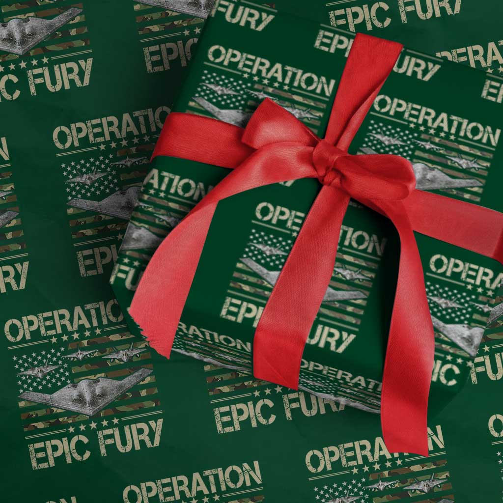 Operation Epic Fury Camo American Flag Wrapping Paper Roll B12 Spirit Stealth Bomber Formation Patriotic Air Power